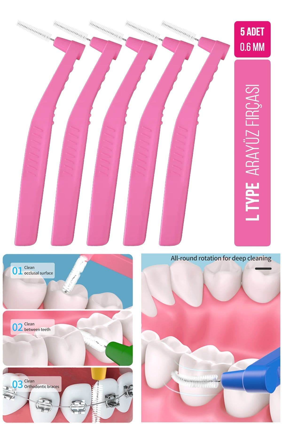 برس بیندندانی Oral White صورتی Cleaning Pro 0.6 mm 5 عددی برس بیندندانی Oral White صورتی Cleaning Pro 0.6 mm 5 عددی