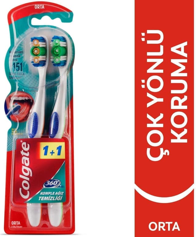 مسواک Colgate 360 با پاککنندگی کامل دهان و محافظت چندجانبه با برس متوسط 1+1 مسواک Colgate 360 با پاککنندگی کامل دهان و محافظت چندجانبه با برس متوسط 1+1