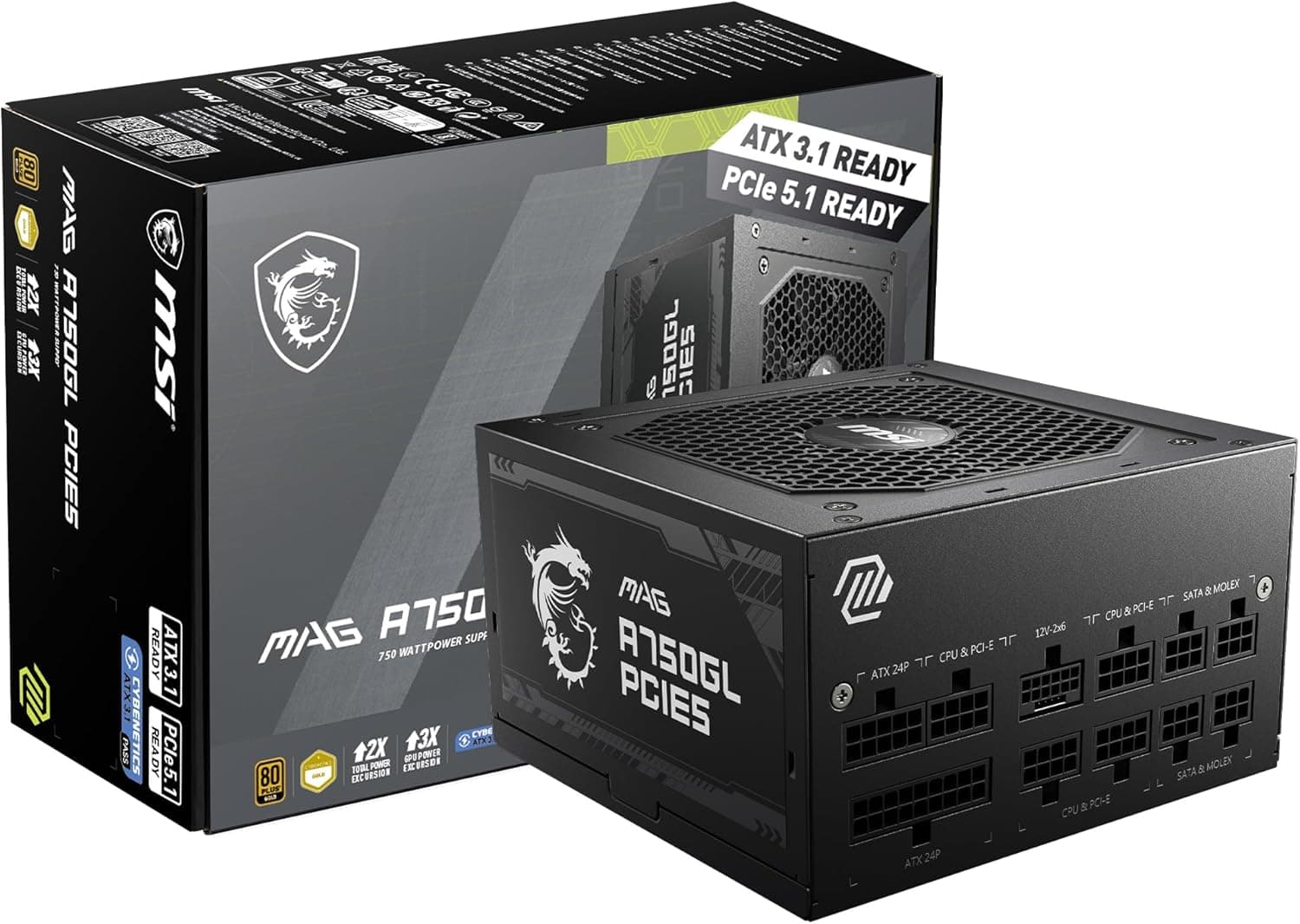 منبع تغذیه گیمینگ MSI تمامماژولار مشکی مدل MAG A850GL PCIe5 850W 80+ Gold منبع تغذیه گیمینگ MSI تمامماژولار مشکی مدل MAG A850GL PCIe5 850W 80+ Gold
