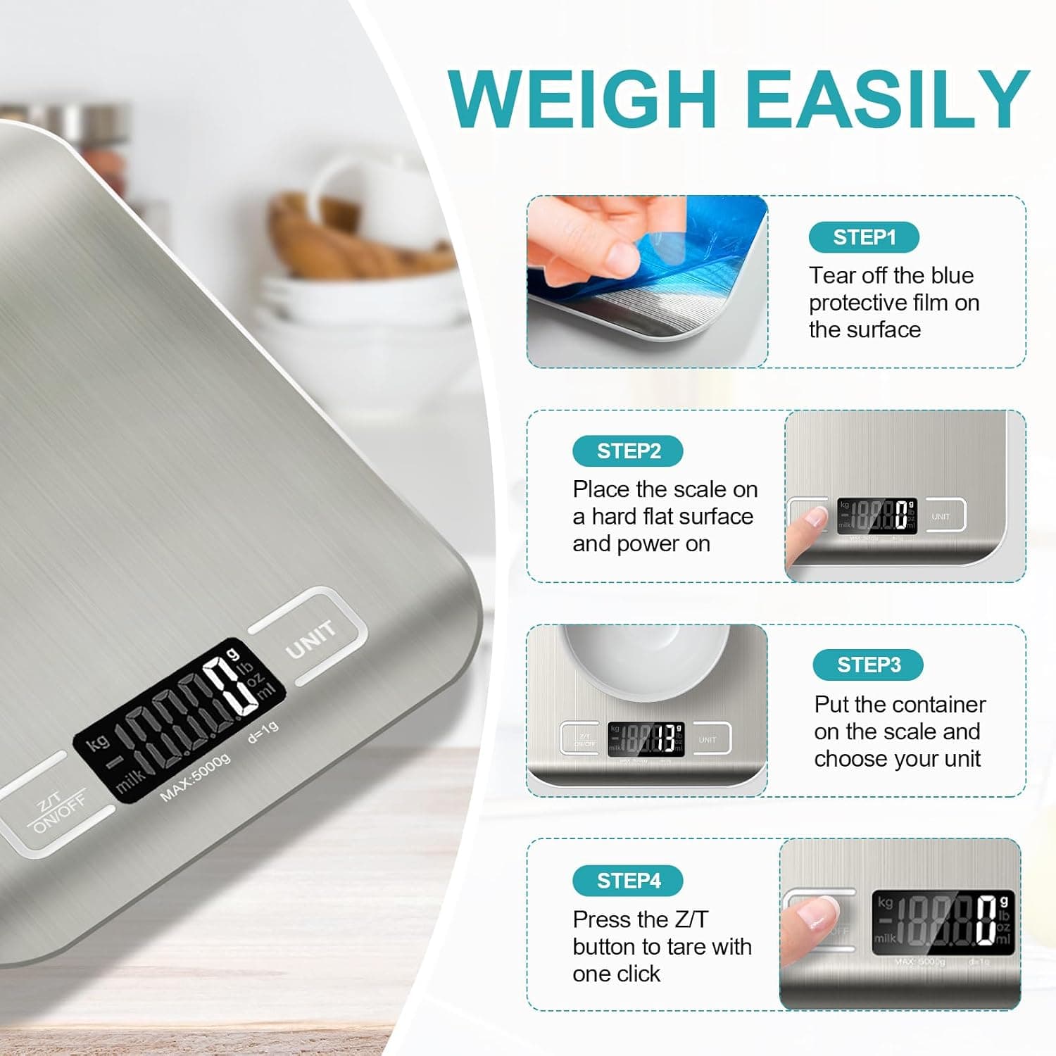 ترازوی هوشمند آشپزخانه SOYOK 11 lb با نمایش گرم و اونس، سطح استیل ضدزنگ، تبدیل 6 واحد، شامل 2* AAA باتری ترازوی هوشمند آشپزخانه SOYOK 11 lb با نمایش گرم و اونس، سطح استیل ضدزنگ، تبدیل 6 واحد، شامل 2* AAA باتری