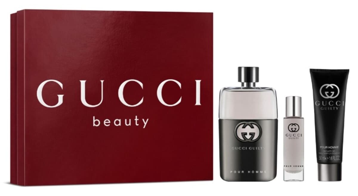 ست عطر مردانه Gucci شامل ادوتویلت 90ml، ژل شستوشو 50ml و ادوتویلت 15ml ست عطر مردانه Gucci شامل ادوتویلت 90ml، ژل شستوشو 50ml و ادوتویلت 15ml
