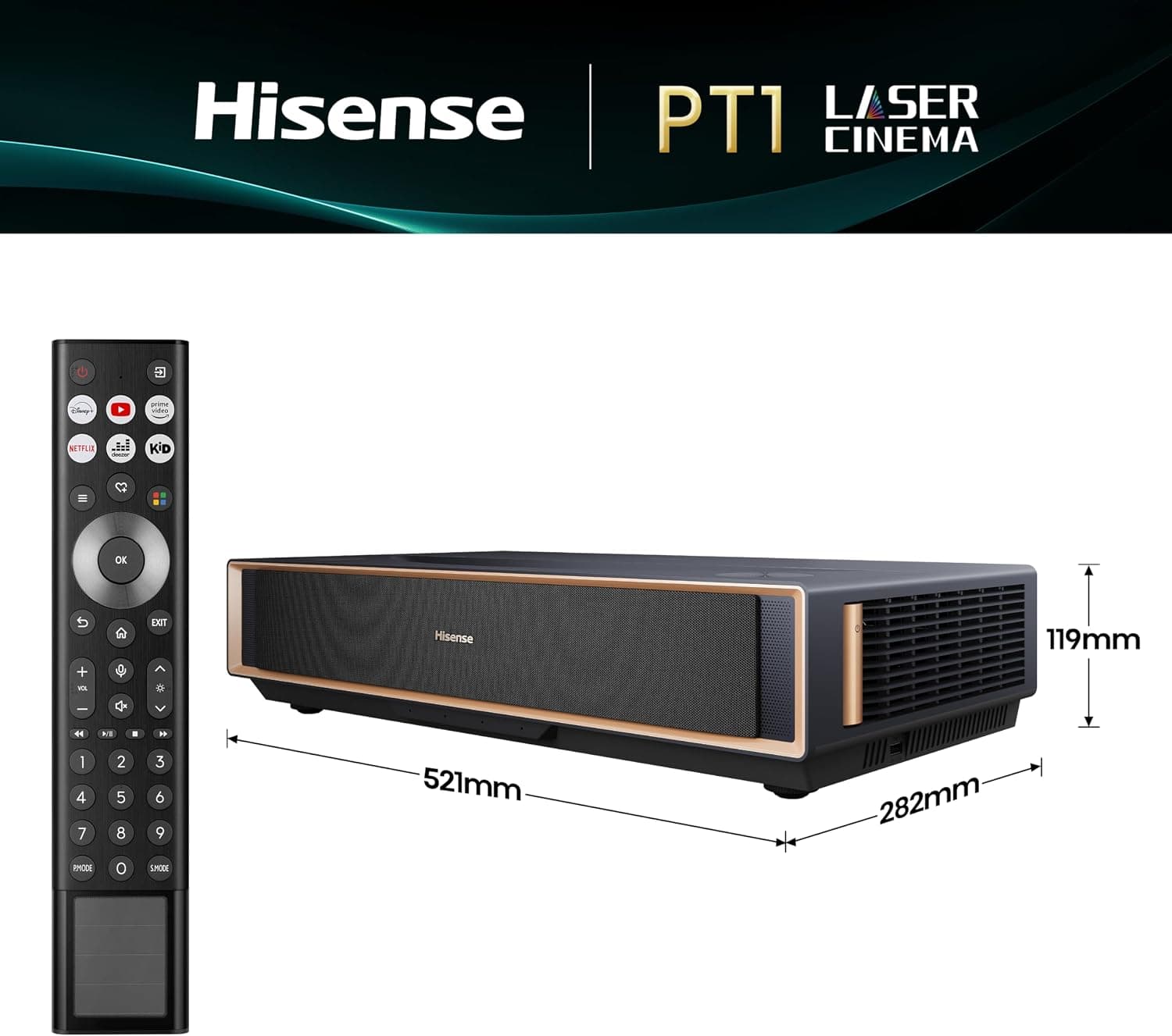 پروژکتور سینمای لیزری Hisense با پرتاب فوقکوتاه 4K UHD TriChroma، هوشمند VIDAA، مدل PT1 پروژکتور سینمای لیزری Hisense با پرتاب فوقکوتاه 4K UHD TriChroma، هوشمند VIDAA، مدل PT1