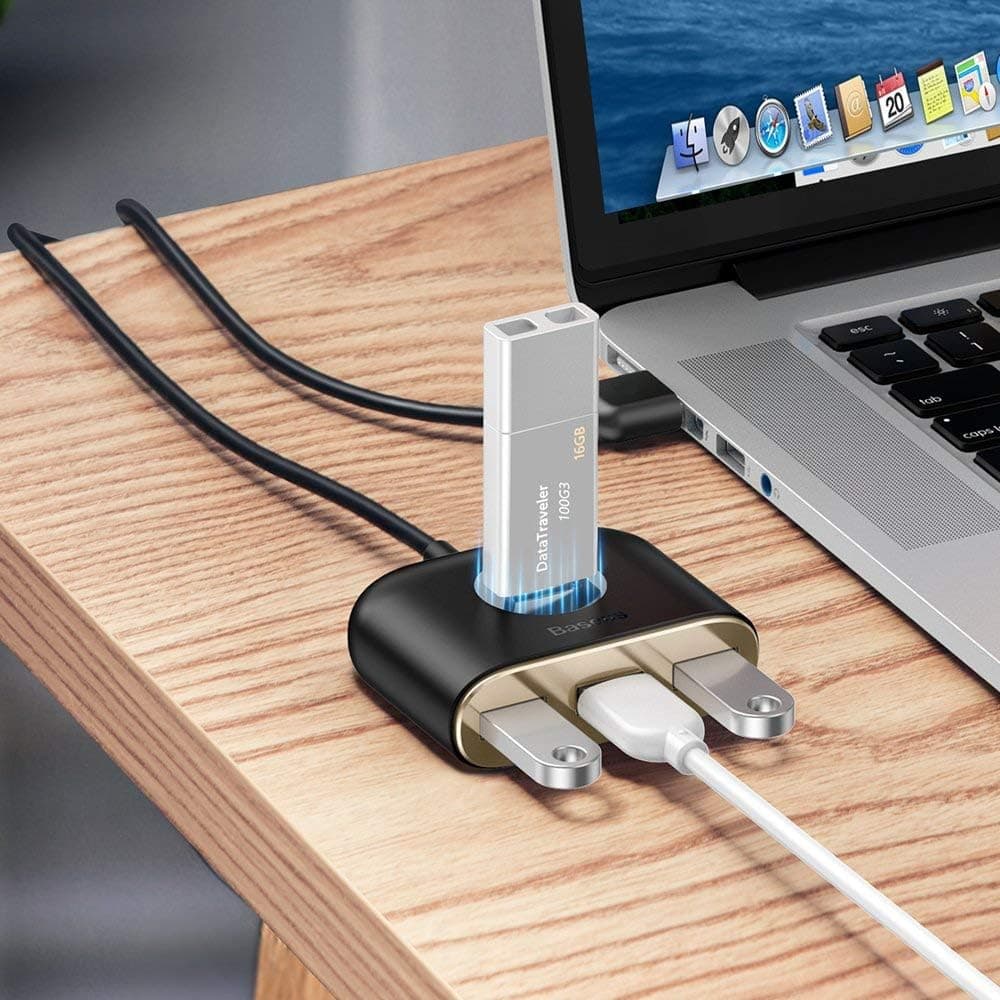هاب USB چهارکاره Baseus Square round با 1×USB3.0 و 3×USB2.0، 1m، مشکی هاب USB چهارکاره Baseus Square round با 1×USB3.0 و 3×USB2.0، 1m، مشکی