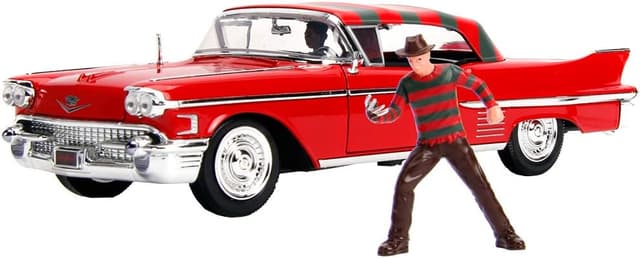 ماکت فلزی خودرو Jada مدل 1958 Cadillac Series 62 قرمز با فیگور Freddy Krueger از فیلم A Nightmare on Elm Street مقیاس 1/24 ماکت فلزی خودرو Jada مدل 1958 Cadillac Series 62 قرمز با فیگور Freddy Krueger از فیلم A Nightmare on Elm Street مقیاس 1/24