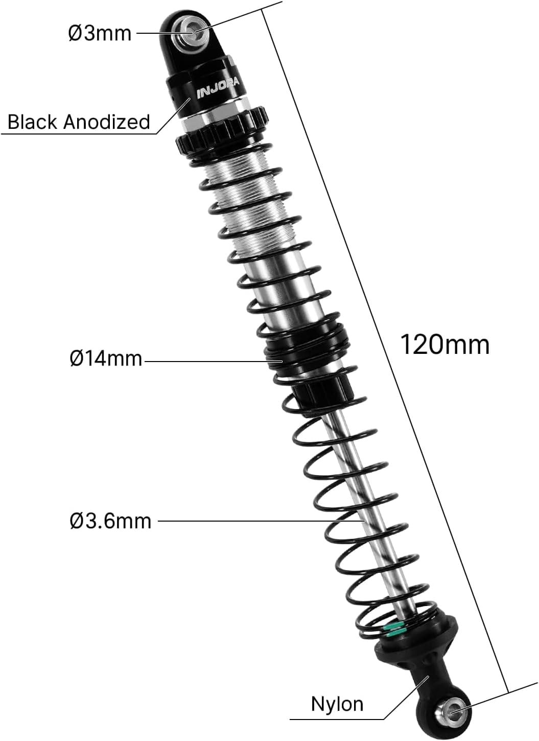 کمکفنر روغنی دو نرخی 120mm برای خودرو کنترلی آفرود INJORA DRX کمکفنر روغنی دو نرخی 120mm برای خودرو کنترلی آفرود INJORA DRX