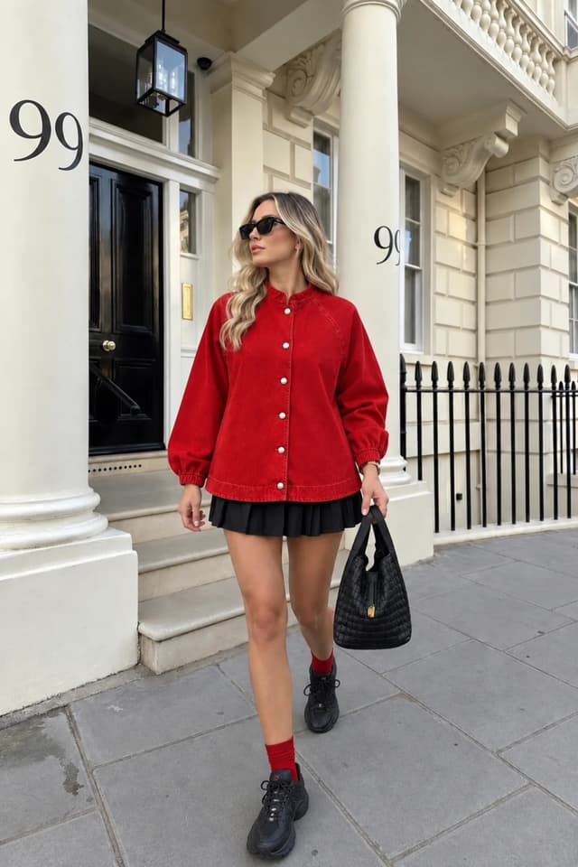 ژاکت جین زنانه Moda Algan دکمهدار جلو قرمز مدل MA10103 ژاکت جین زنانه Moda Algan دکمهدار جلو قرمز مدل MA10103