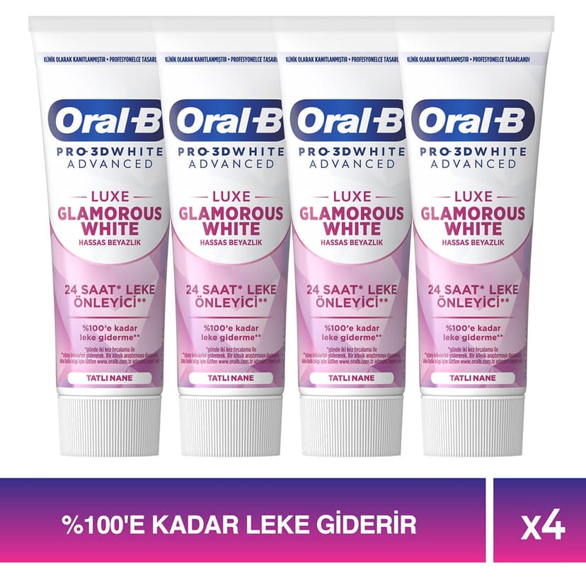 خمیر دندان Oral-B Pro 3D White Advanced Luxe Glamorous White 75 ml x 4 خمیر دندان Oral-B Pro 3D White Advanced Luxe Glamorous White 75 ml x 4