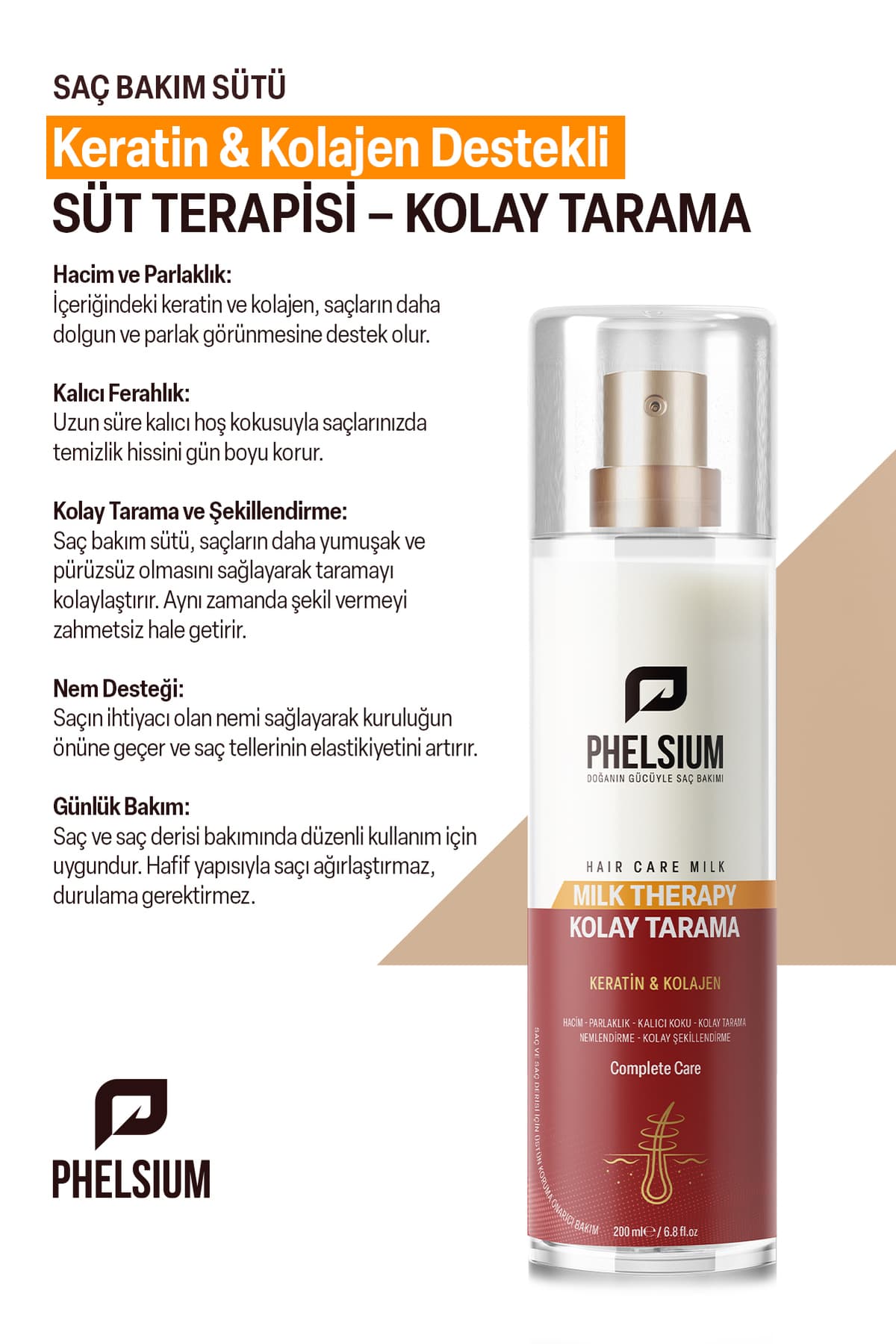 اسپری مراقبت مو PHELSİUM Milk Therapy کراتین و کلاژن آسانشانهزدن 200 ml اسپری مراقبت مو PHELSİUM Milk Therapy کراتین و کلاژن آسانشانهزدن 200 ml