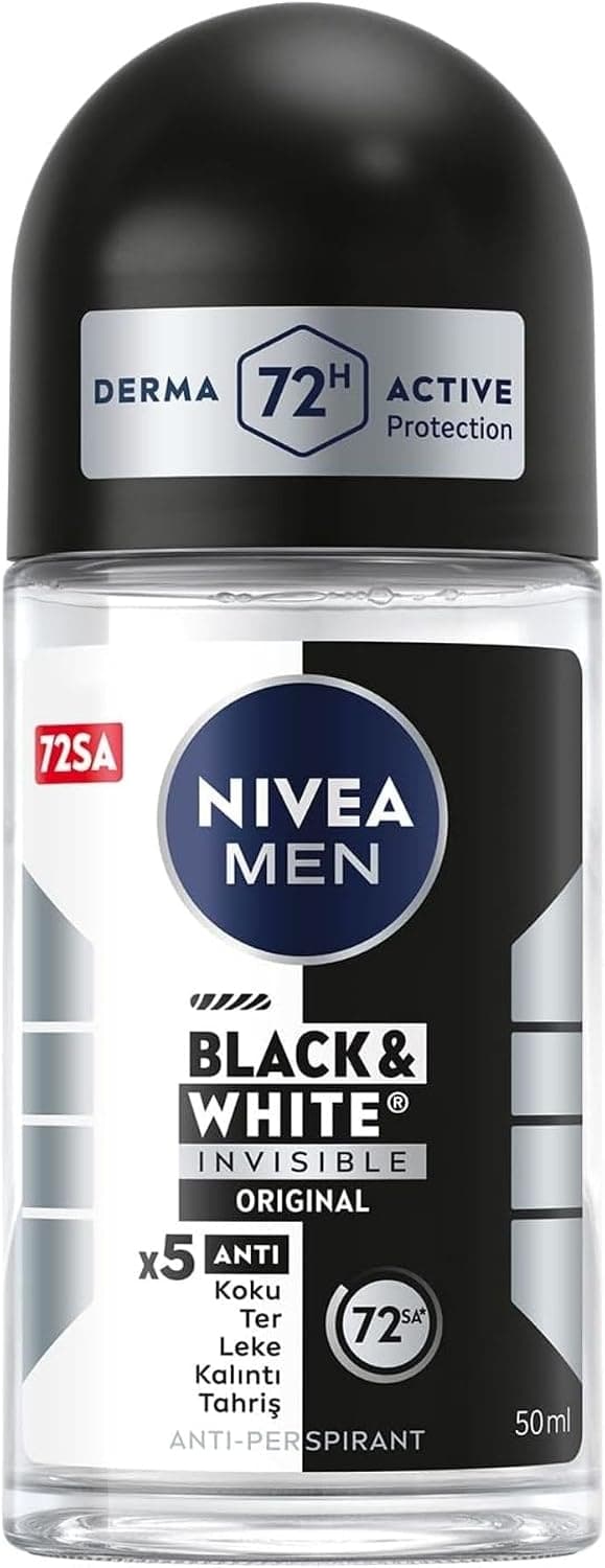 رولآن ضدتعریق مردانه NIVEA Black&White Invisible Original 50 ml با محافظت 72 ساعته بدون الکل اتیلیک رولآن ضدتعریق مردانه NIVEA Black&White Invisible Original 50 ml با محافظت 72 ساعته بدون الکل اتیلیک