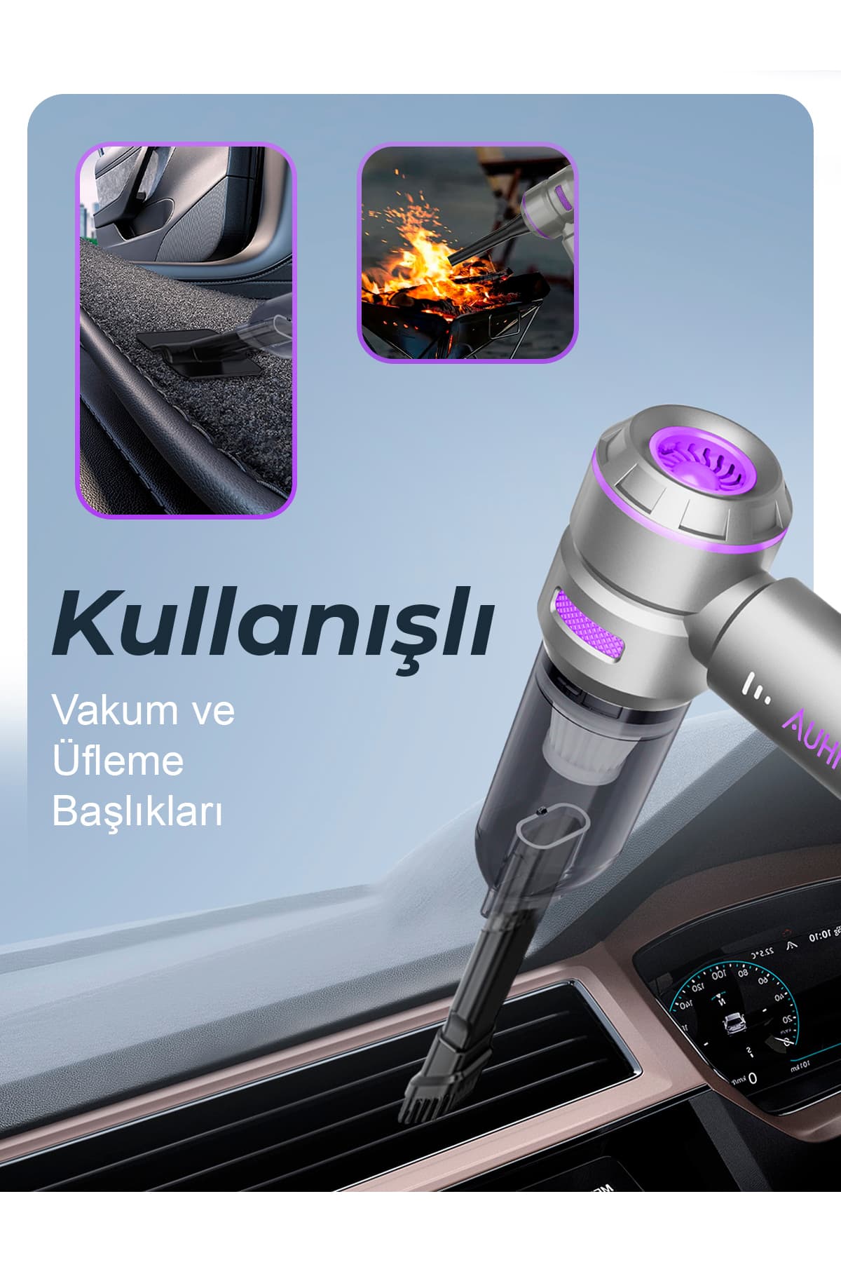 جاروبرقی بیسیم خودرو auhma با مکش 21000PA، موتور بدون برس، دمش و مکش، بنفش مدل AHV-02 جاروبرقی بیسیم خودرو auhma با مکش 21000PA، موتور بدون برس، دمش و مکش، بنفش مدل AHV-02