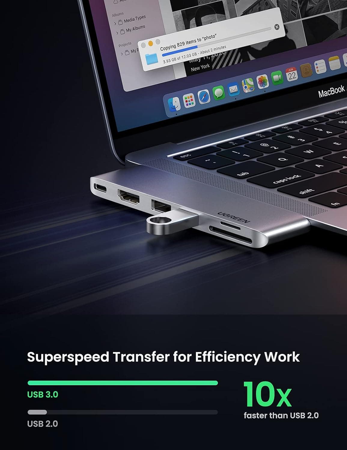 هاب و مبدل UGREEN برای Macbook Pro و Air با Thunderbolt 3 Type-C، HDMI، USB 3.0 و کارتخوان TF و SD هاب و مبدل UGREEN برای Macbook Pro و Air با Thunderbolt 3 Type-C، HDMI، USB 3.0 و کارتخوان TF و SD