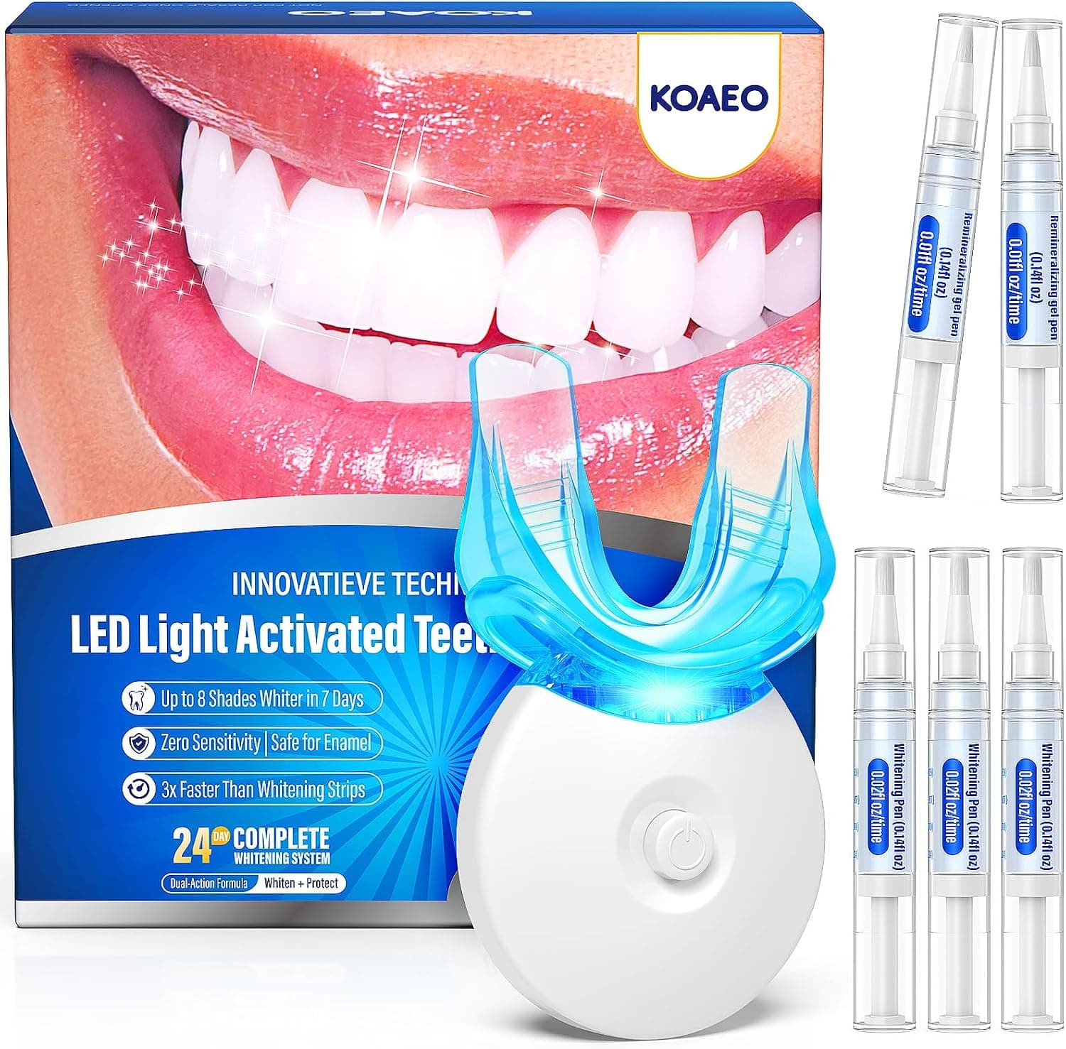 کیت سفیدکننده دندان KOAEO ۳ قلم سفیدکننده و ۲ قلم ضد حساسیت LED کیت سفیدکننده دندان KOAEO ۳ قلم سفیدکننده و ۲ قلم ضد حساسیت LED