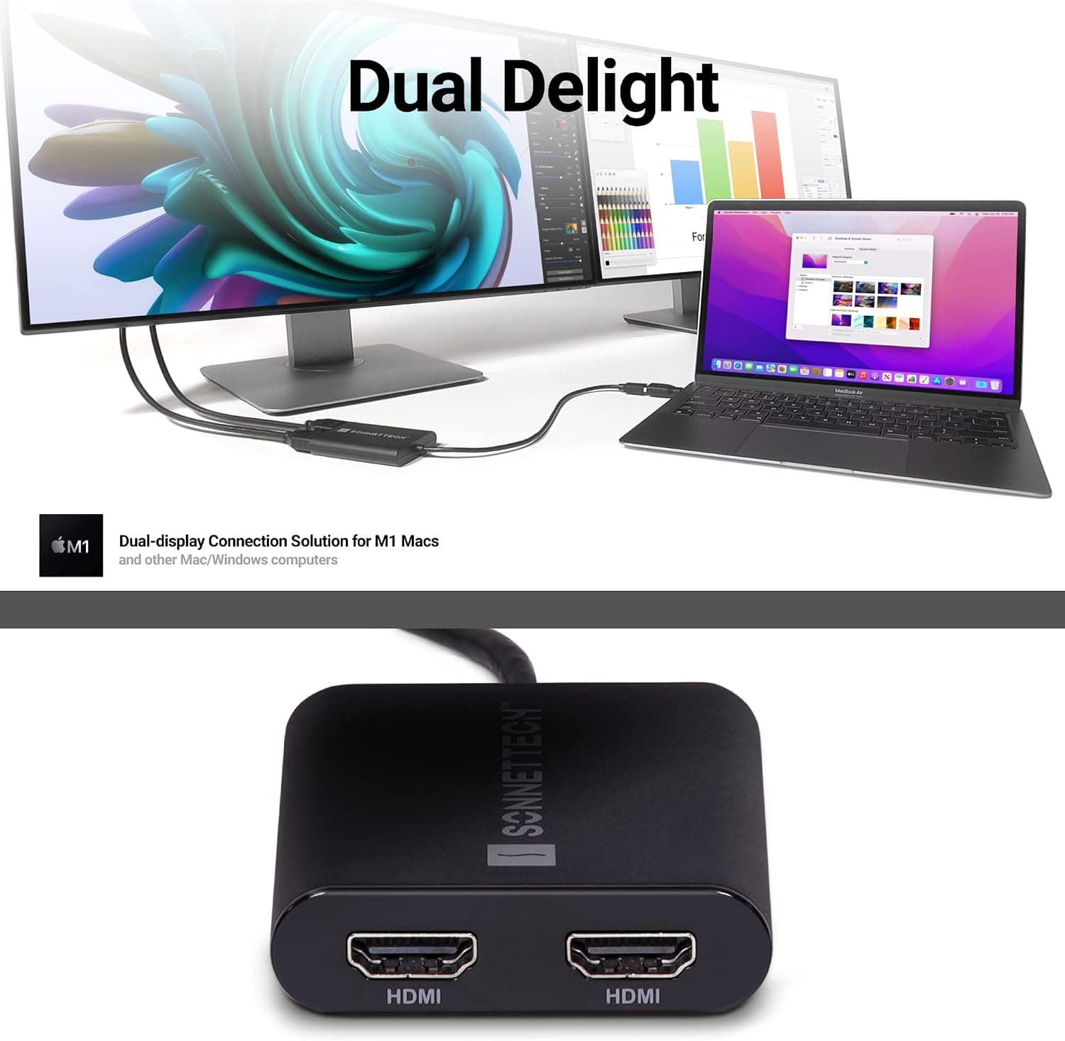آداپتور SoNNeT دوگانه 4K HDMI 2.0 برای M1 Macs و USB3-DHDMI آداپتور SoNNeT دوگانه 4K HDMI 2.0 برای M1 Macs و USB3-DHDMI