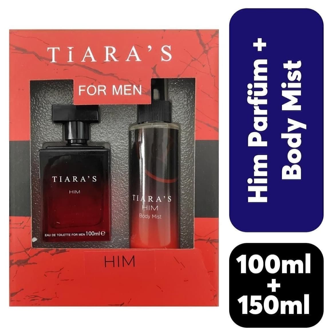 ادوتویلت مردانه Tiaras 100 ml همراه با بادی میست Him 150 ml ادوتویلت مردانه Tiaras 100 ml همراه با بادی میست Him 150 ml