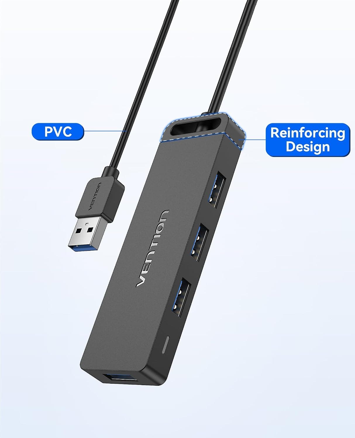 هاب USB 3.0 فوق نازک VENTION پشتیبانی شارژ ۴ پورت ۱ متری هاب USB 3.0 فوق نازک VENTION پشتیبانی شارژ ۴ پورت ۱ متری
