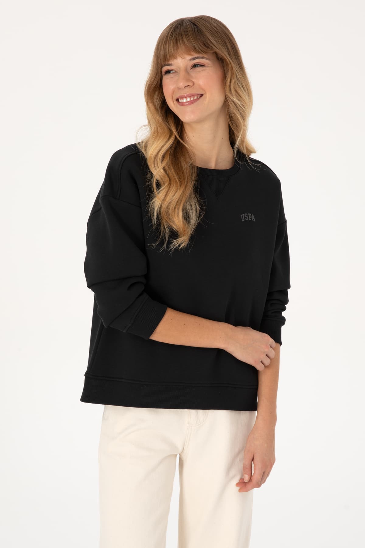 سویشرت زنانه U.S. Polo Assn. مشکی شاردون یقه گرد Basic مدل 50313586-VR046 سویشرت زنانه U.S. Polo Assn. مشکی شاردون یقه گرد Basic مدل 50313586-VR046