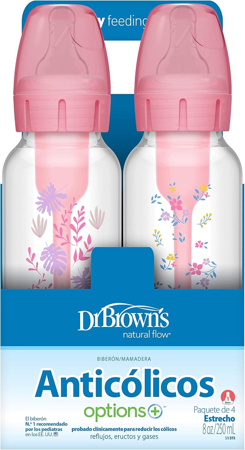 شیشه شیر کودک Dr. Brown's Natural Flow Options+ گردن باریک 250 mL صورتی گلدار 4 Pack 0m+ شیشه شیر کودک Dr. Brown's Natural Flow Options+ گردن باریک 250 mL صورتی گلدار 4 Pack 0m+