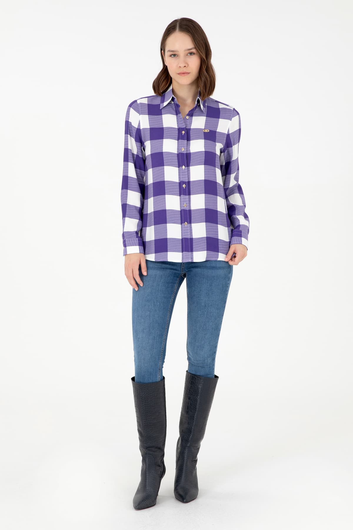 پیراهن زنانه U.S. Polo Assn. بنفش آستین بلند مدل 50291096-VR038 پیراهن زنانه U.S. Polo Assn. بنفش آستین بلند مدل 50291096-VR038