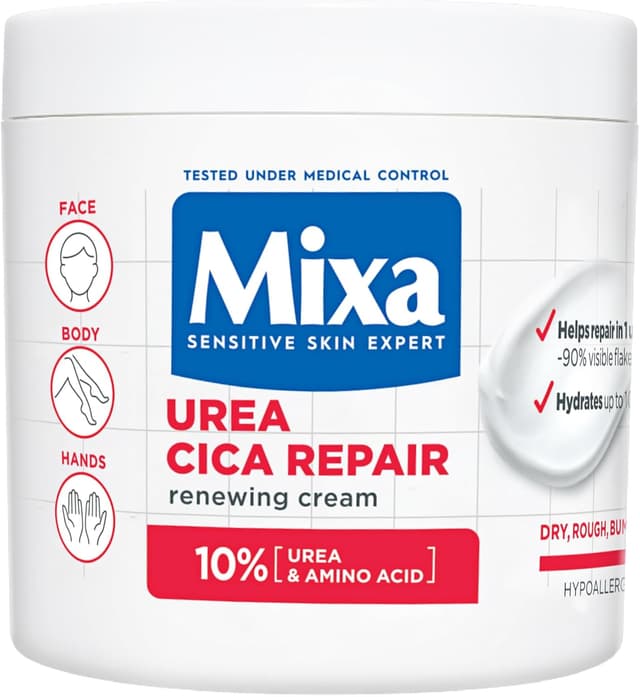 کرم بدن Mixa ترمیمکننده و بازسازیکننده حاوی اوره و Cica برای پوست خشک و زبر 400ml کرم بدن Mixa ترمیمکننده و بازسازیکننده حاوی اوره و Cica برای پوست خشک و زبر 400ml
