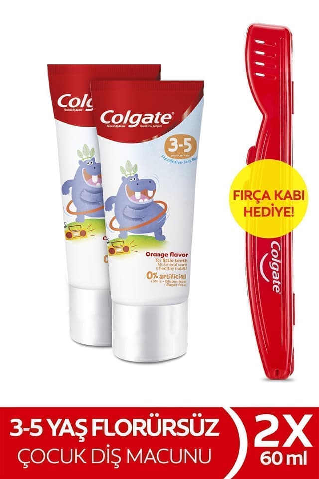 خمیردندان کودک 3-5 سال Colgate با طعم پرتقال بدون فلوراید 60 ml x2 بههمراه محفظه مسواک خمیردندان کودک 3-5 سال Colgate با طعم پرتقال بدون فلوراید 60 ml x2 بههمراه محفظه مسواک