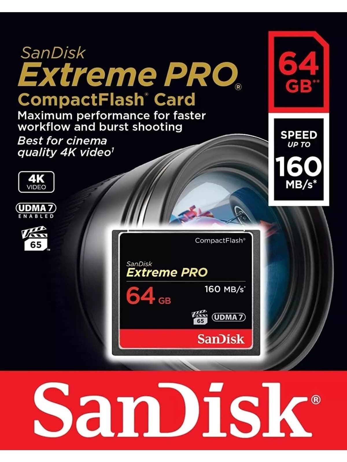 کارت حافظه Sandisk Extreme Pro ظرفیت 64GB با سرعت 160MB/s نوع Compact Flash 4K کارت حافظه Sandisk Extreme Pro ظرفیت 64GB با سرعت 160MB/s نوع Compact Flash 4K