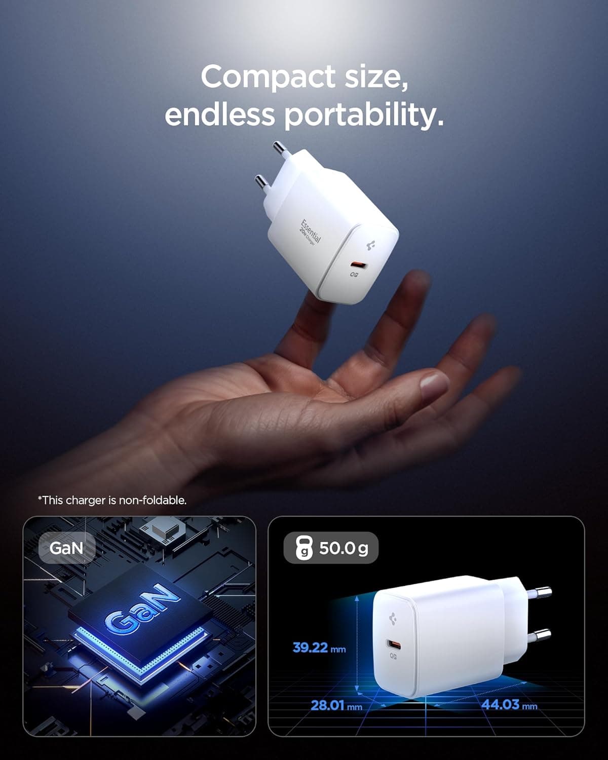 شارژر سریع Spigen 20W USB-C مینی GaN Pro سفید مدل EE201 شارژر سریع Spigen 20W USB-C مینی GaN Pro سفید مدل EE201