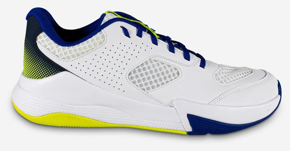 کفش والیبال مردانه Decathlon Comfort سفید آبی زرد نئونی کفش والیبال مردانه Decathlon Comfort سفید آبی زرد نئونی