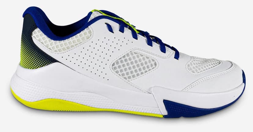 کفش والیبال مردانه Decathlon Comfort سفید آبی زرد نئونی کفش والیبال مردانه Decathlon Comfort سفید آبی زرد نئونی