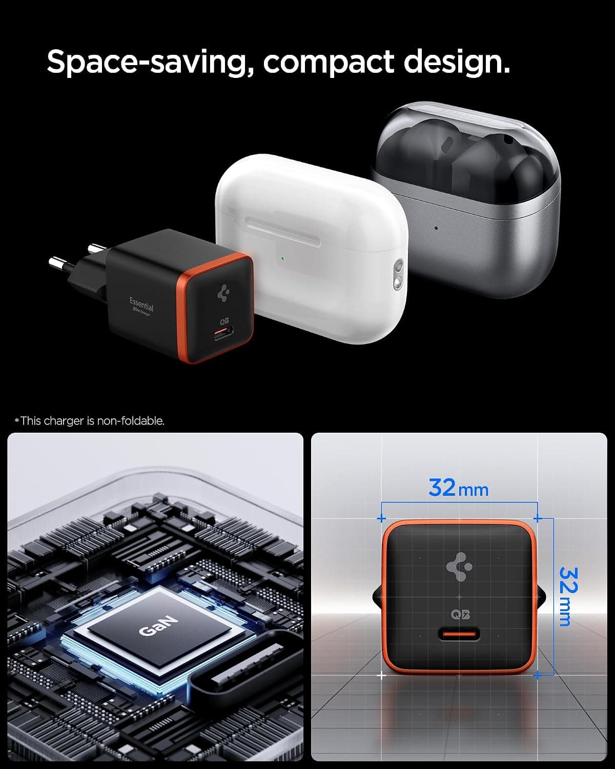 آداپتور شارژ 30W USB-C Spigen با فناوری GaN Pro و PPS مشکی مدل ACH08448 آداپتور شارژ 30W USB-C Spigen با فناوری GaN Pro و PPS مشکی مدل ACH08448