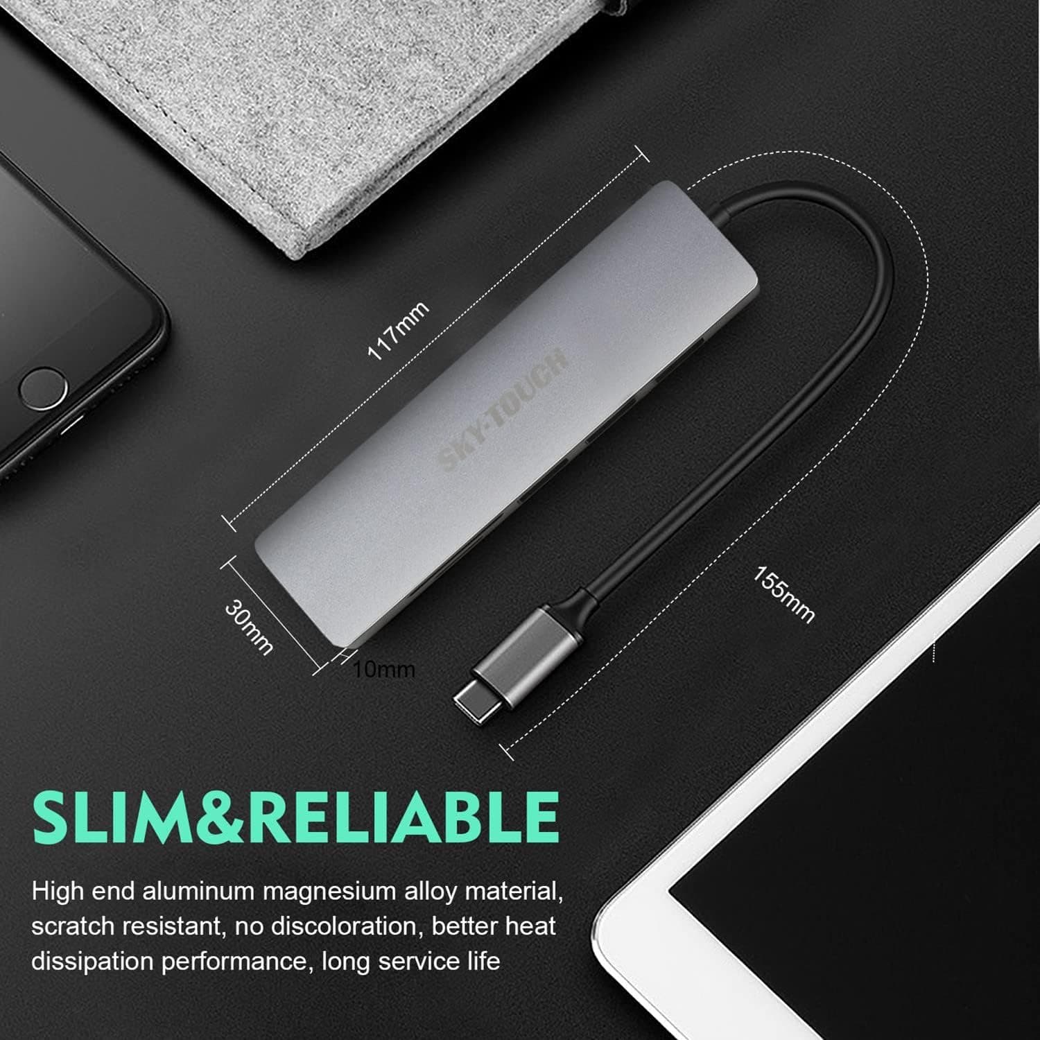 هاب USB-C SKY-TOUCH ۷ در ۱ با HDMI 4K و کارتخوان SD هاب USB-C SKY-TOUCH ۷ در ۱ با HDMI 4K و کارتخوان SD