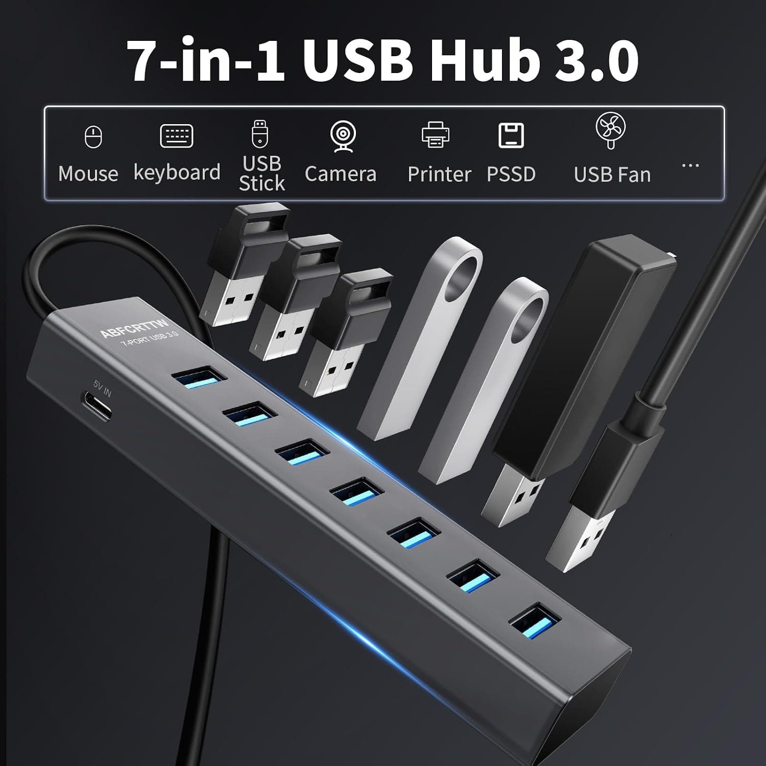 هاب USB 3.0 ABFCRTTW هفتپورت آلومینیومی با کابل 180 cm هاب USB 3.0 ABFCRTTW هفتپورت آلومینیومی با کابل 180 cm