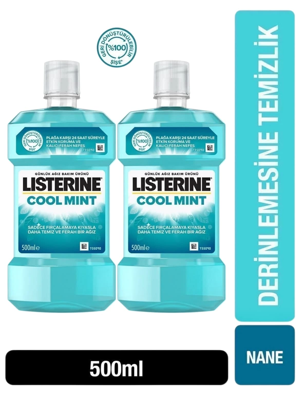 دهانشویه Listerine نعنای خنک طعم قوی حاوی الکل 500ml×2 دهانشویه Listerine نعنای خنک طعم قوی حاوی الکل 500ml×2