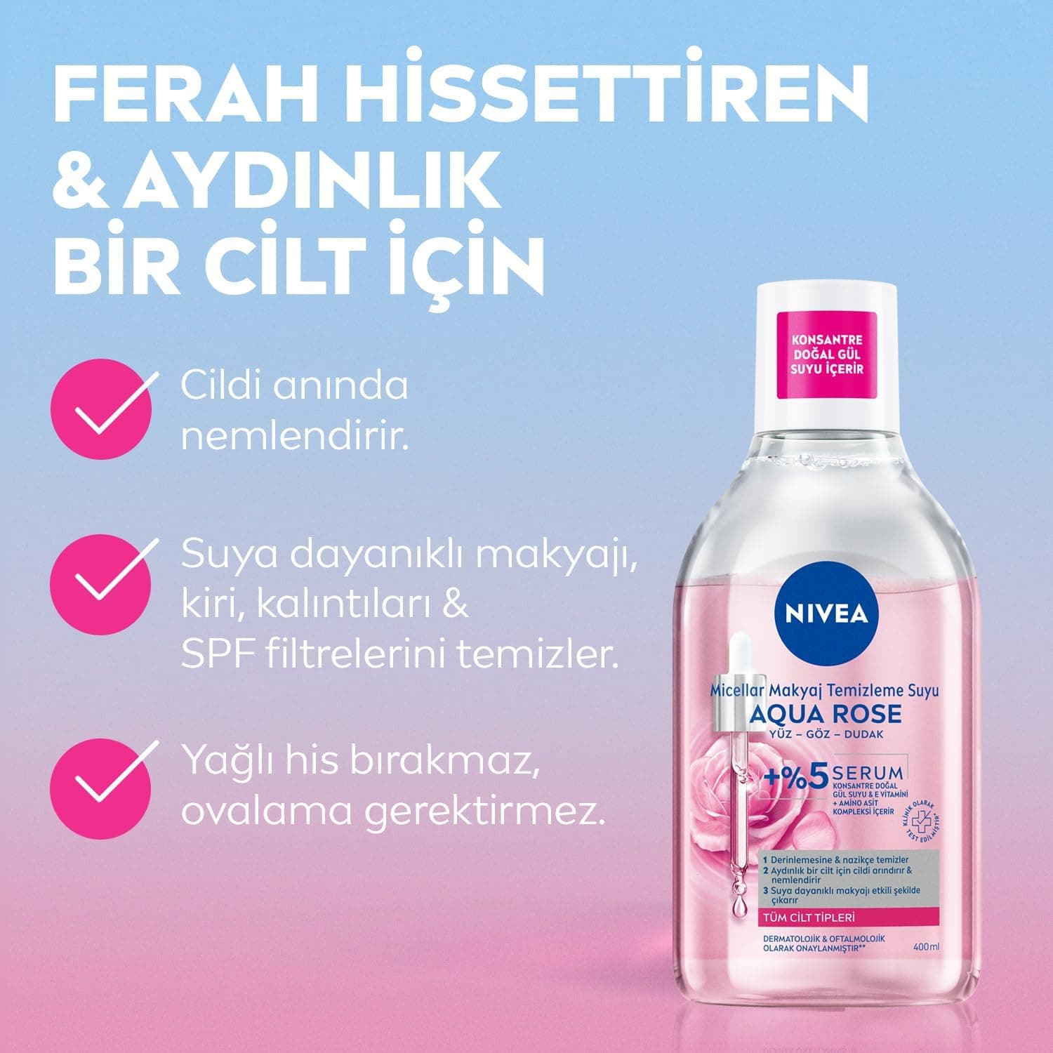 پاککننده میسلار دوفاز آرایش NIVEA Aqua Rose با گل رز و سرم 400ml پاککننده میسلار دوفاز آرایش NIVEA Aqua Rose با گل رز و سرم 400ml