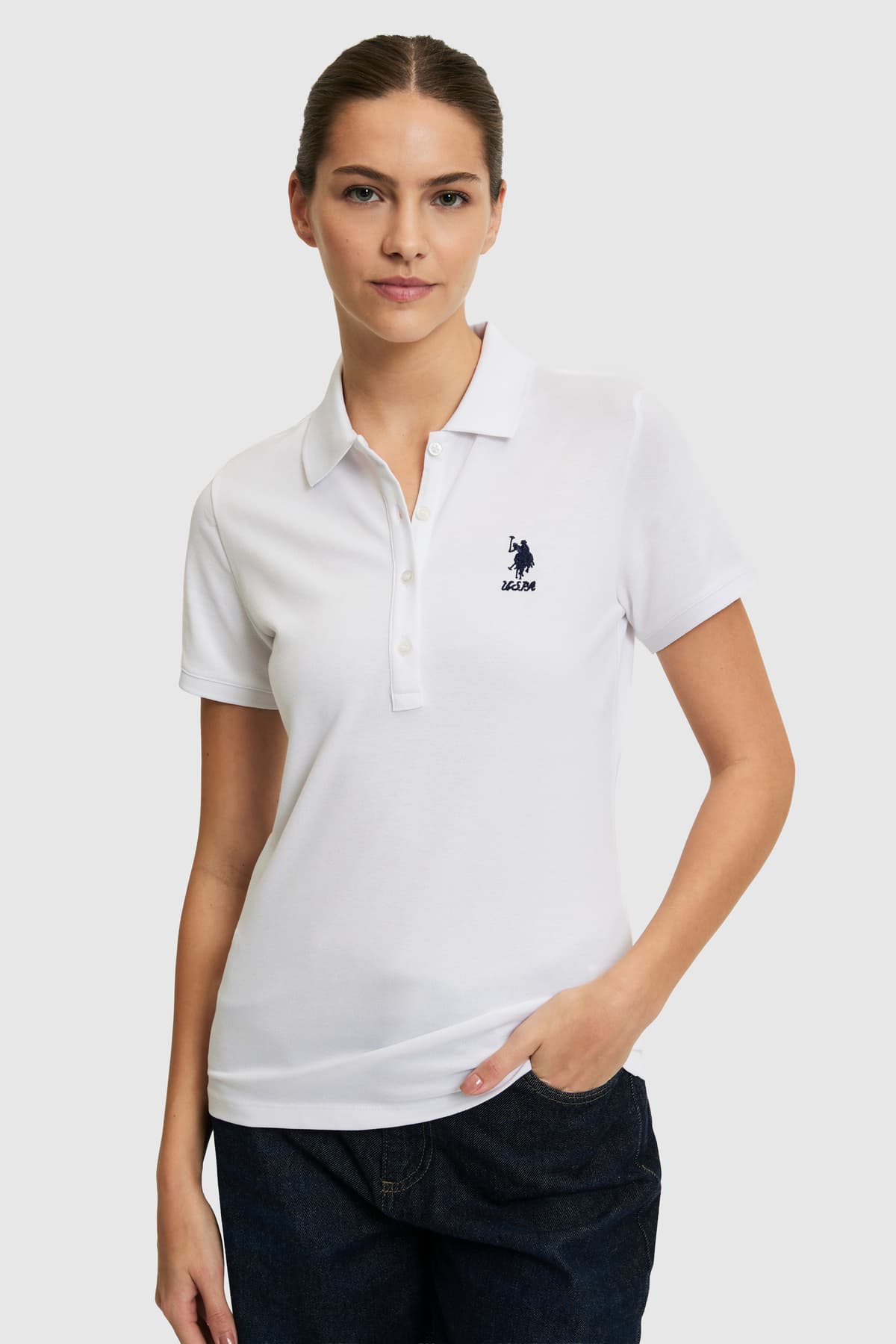 تیشرت زنانه U.S. Polo Assn. سفید یقه پولو بیسیک مدل 50321798-VR013 تیشرت زنانه U.S. Polo Assn. سفید یقه پولو بیسیک مدل 50321798-VR013