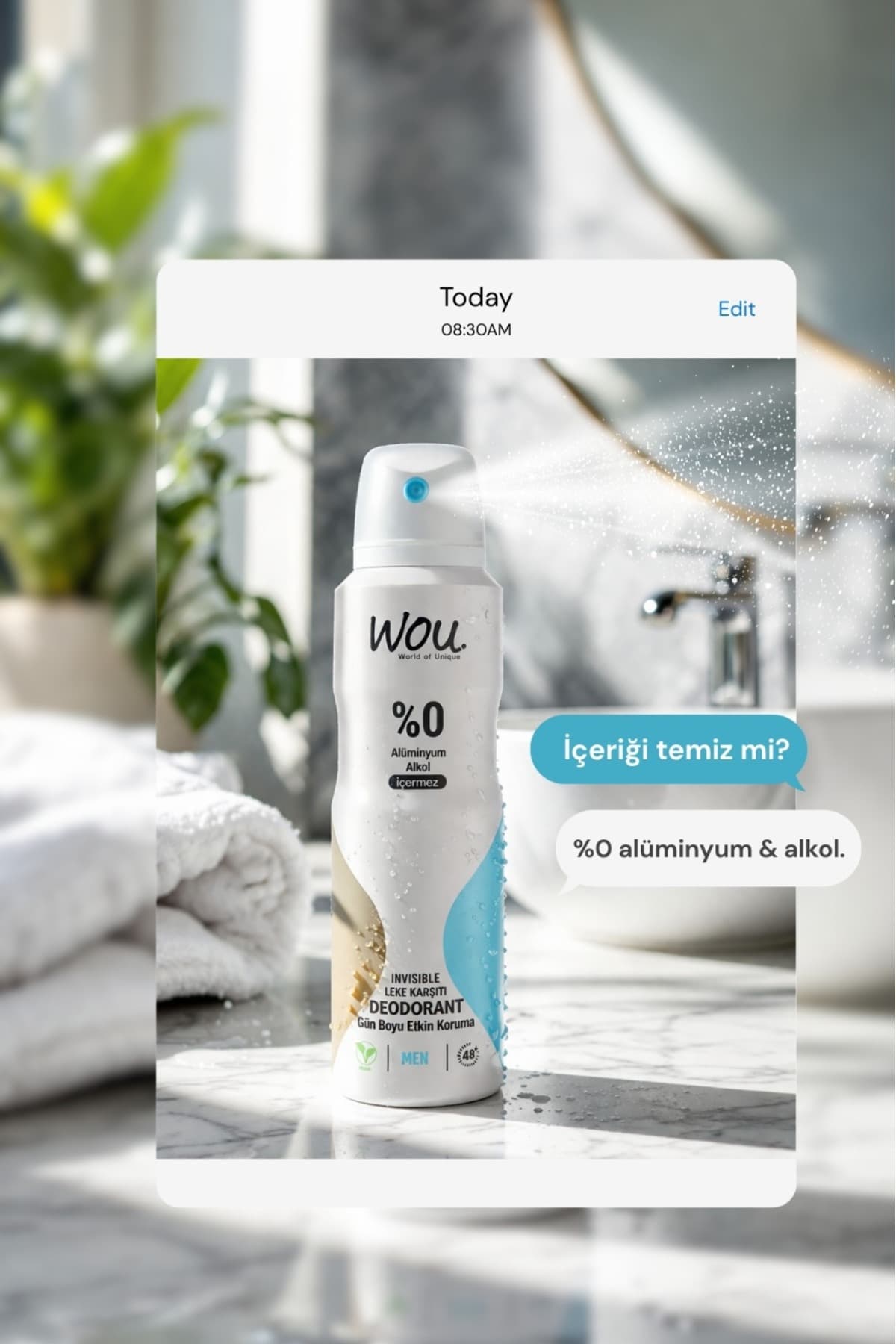 اسپری دئودورانت مردانه WOU World of Unique بدون پودر، محافظت 48 ساعته، وگان، بدون الکل 150ml اسپری دئودورانت مردانه WOU World of Unique بدون پودر، محافظت 48 ساعته، وگان، بدون الکل 150ml
