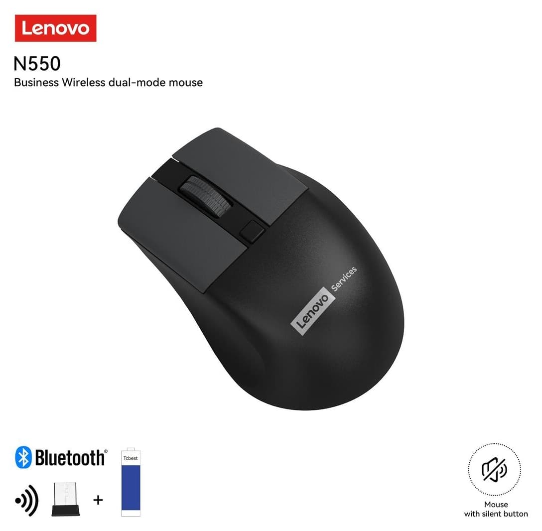 ماوس Lenovo بیسیم دو حالته Bluetooth و 2.4GHz بیصدا مشکی مدل N550 ماوس Lenovo بیسیم دو حالته Bluetooth و 2.4GHz بیصدا مشکی مدل N550