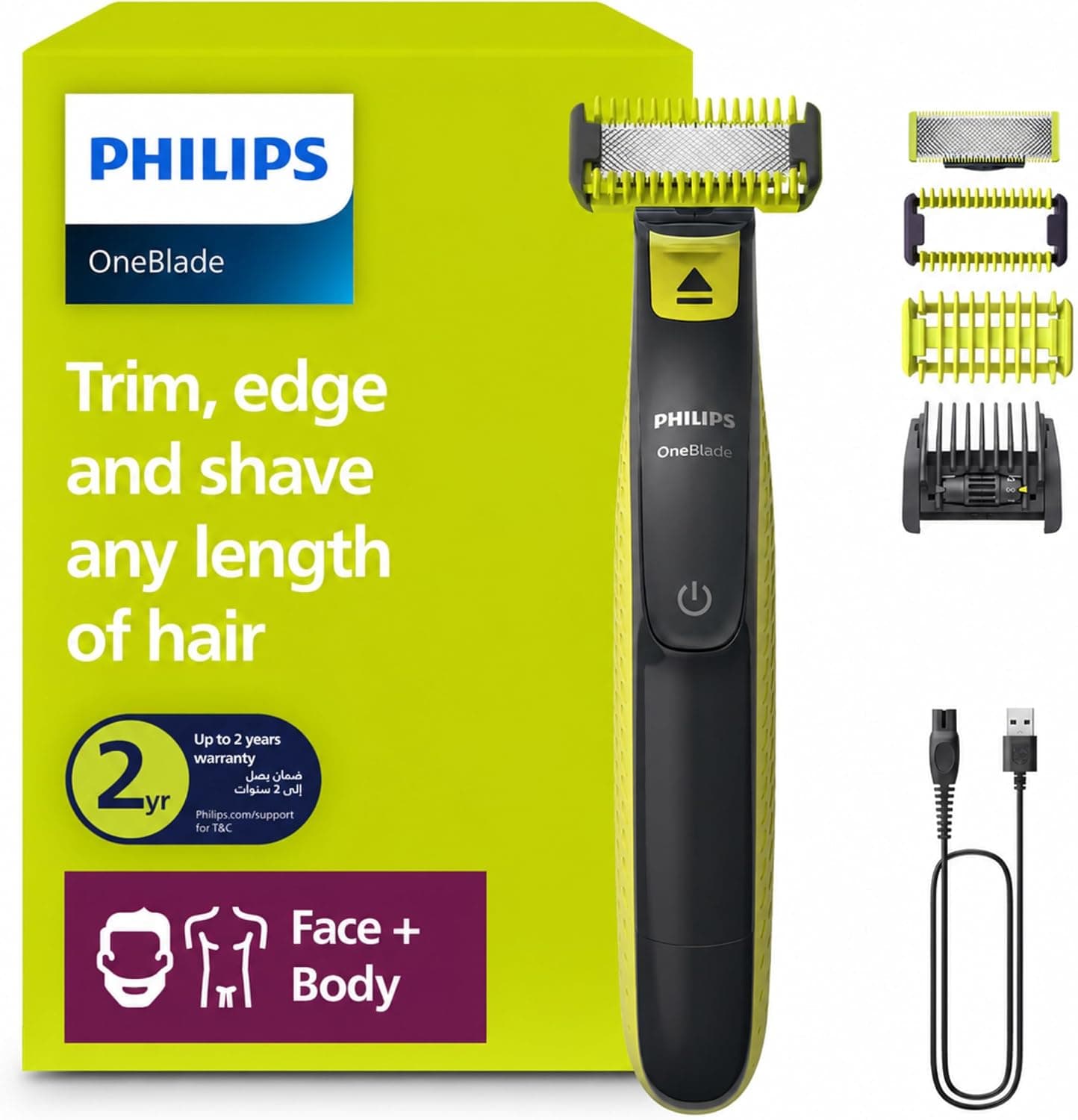ماشین اصلاح ترکیبی صورت و بدن PHILIPS OneBlade Pro با شانه دقیق 12 حالته ضدآب، استفاده بیسیم 90 دقیقهای مدل QP6542/10 ماشین اصلاح ترکیبی صورت و بدن PHILIPS OneBlade Pro با شانه دقیق 12 حالته ضدآب، استفاده بیسیم 90 دقیقهای مدل QP6542/10