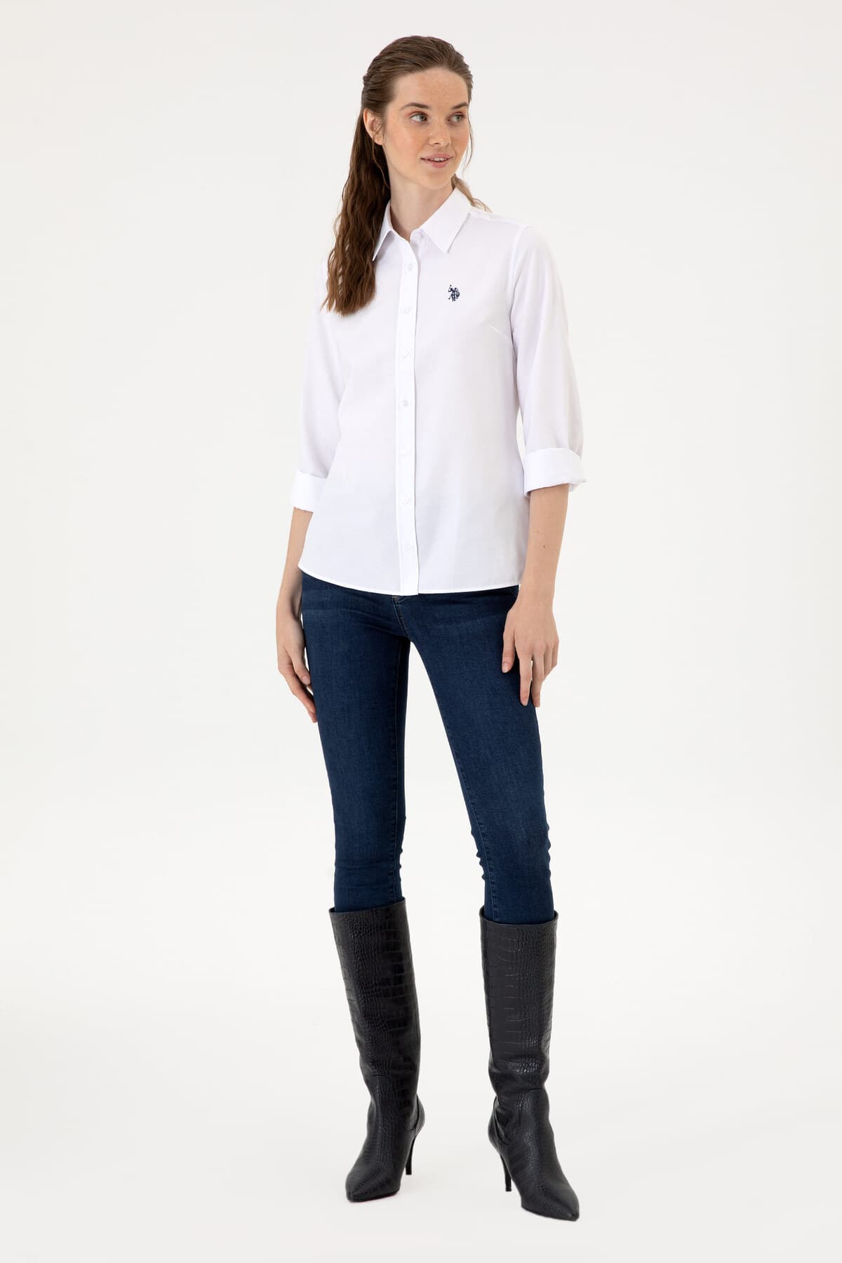 پیراهن زنانه U.S. Polo Assn. سفید آستینبلند بیسیک مدل 50324791-VR013 پیراهن زنانه U.S. Polo Assn. سفید آستینبلند بیسیک مدل 50324791-VR013