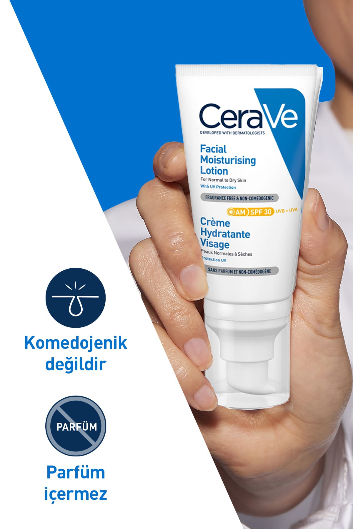 کرم مرطوبکننده صورت مناسب انواع پوست CeraVe حاوی SPF30 حجم 52 ml کرم مرطوبکننده صورت مناسب انواع پوست CeraVe حاوی SPF30 حجم 52 ml