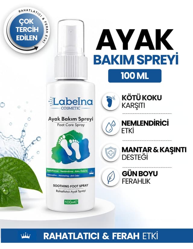 اسپری مراقبت از پا Labelna Cosmetic برای رفع بوی پا، پینه و قارچ، مرطوبکننده و ترمیمکننده 100 ML اسپری مراقبت از پا Labelna Cosmetic برای رفع بوی پا، پینه و قارچ، مرطوبکننده و ترمیمکننده 100 ML