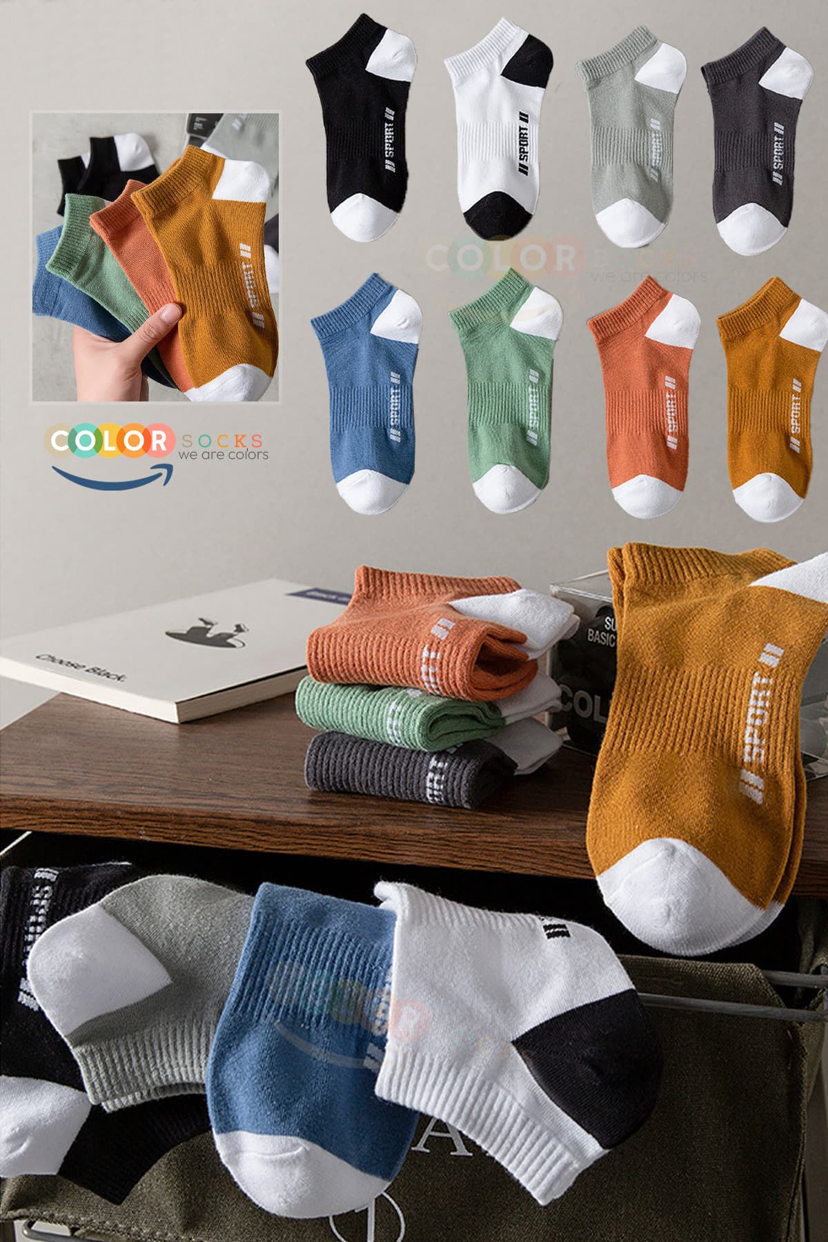 جوراب مردانه Color Socks ورزشی تابستانی تنفسپذیر 8 جفت جوراب مردانه Color Socks ورزشی تابستانی تنفسپذیر 8 جفت