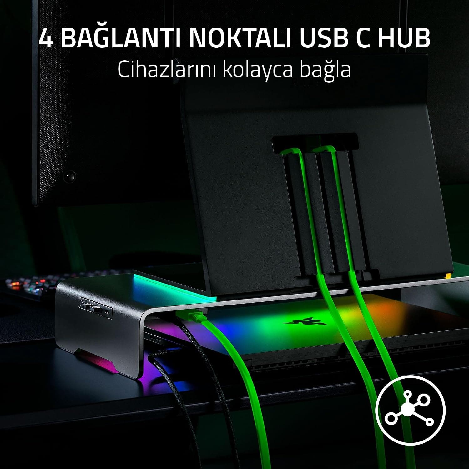استند مانیتور Razer با نور RGB و هاب ۴ پورت USB-C مدل Chroma سیاه استند مانیتور Razer با نور RGB و هاب ۴ پورت USB-C مدل Chroma سیاه
