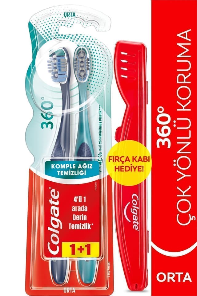 مسواک متوسط Colgate 360 با پاکسازی کامل دهان و محافظت چندجهته 1+1 همراه محفظه مسواک مسواک متوسط Colgate 360 با پاکسازی کامل دهان و محافظت چندجهته 1+1 همراه محفظه مسواک