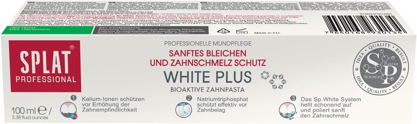 خمیردندان سفیدکننده فلورایددار SPLAT مدل Professional White Plus 100 ml خمیردندان سفیدکننده فلورایددار SPLAT مدل Professional White Plus 100 ml