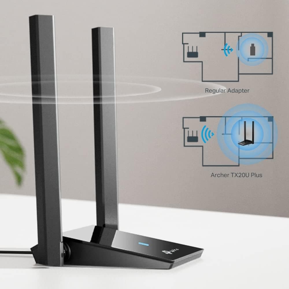 آداپتور USB بیسیم TP-Link AX1800 با Wi-Fi 6 و دو آنتن، USB 3.0، دوبانده، مدل Archer TX20U Plus، مشکی آداپتور USB بیسیم TP-Link AX1800 با Wi-Fi 6 و دو آنتن، USB 3.0، دوبانده، مدل Archer TX20U Plus، مشکی