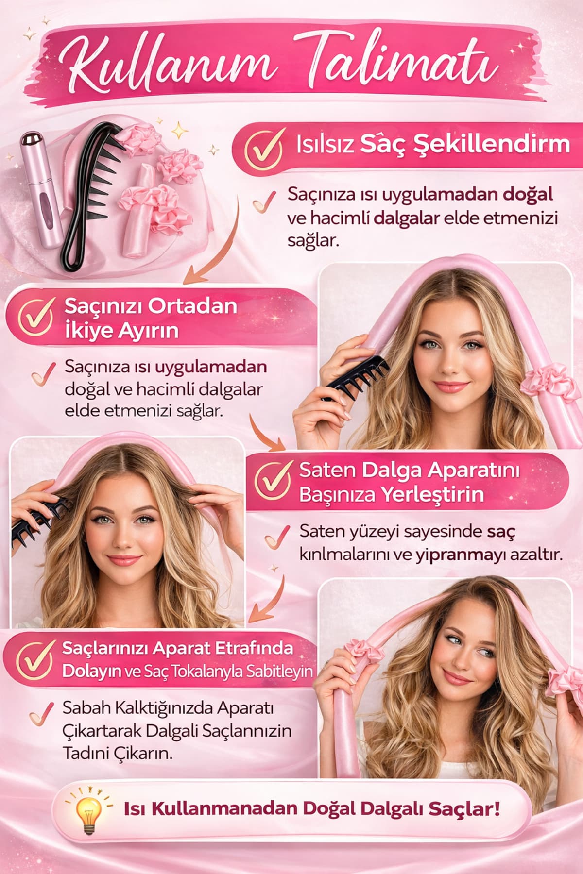 ست حالتدهنده مو بدون حرارت MAQYA KOZMETİK با بیگودی ساتن و شانه بازکننده ست حالتدهنده مو بدون حرارت MAQYA KOZMETİK با بیگودی ساتن و شانه بازکننده