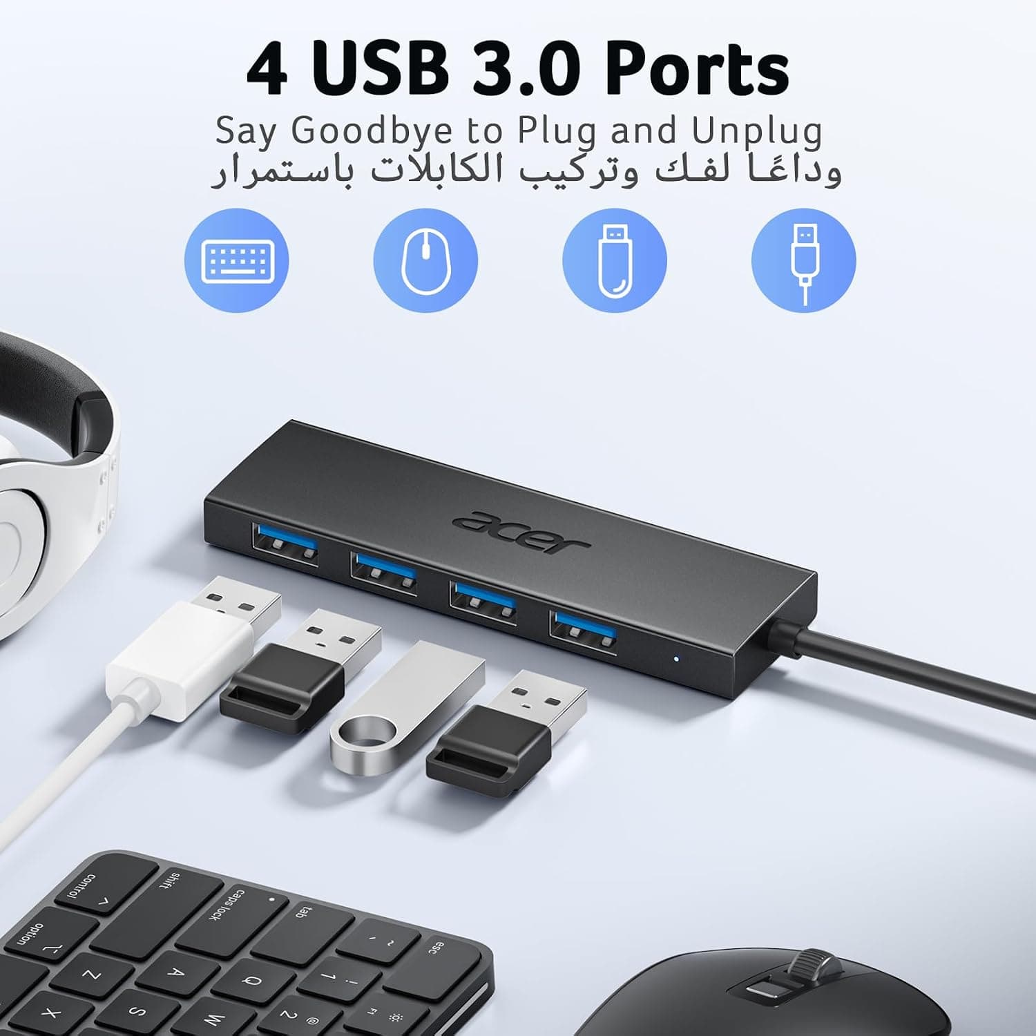 هاب USB چهارپورته Acer باریک 5Gbps با طول 60cm هاب USB چهارپورته Acer باریک 5Gbps با طول 60cm