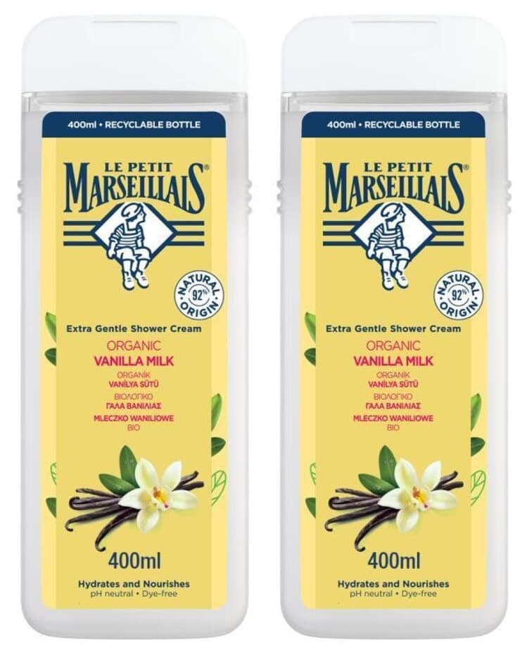 ژل دوش زنانه Le Petit Marseillais شیر وانیل ارگانیک 400 ml x2 ژل دوش زنانه Le Petit Marseillais شیر وانیل ارگانیک 400 ml x2