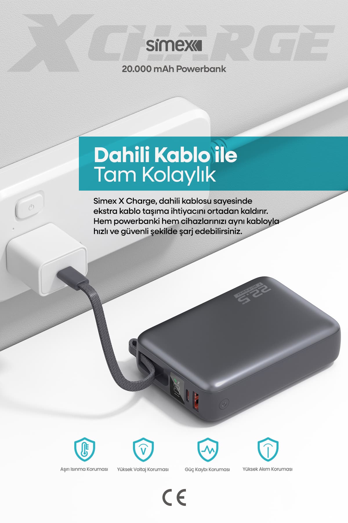 پاوربانک Simex 20.000 mAh با شارژ سریع 22.5W PD، کابل داخلی و نمایشگر دیجیتال پاوربانک Simex 20.000 mAh با شارژ سریع 22.5W PD، کابل داخلی و نمایشگر دیجیتال