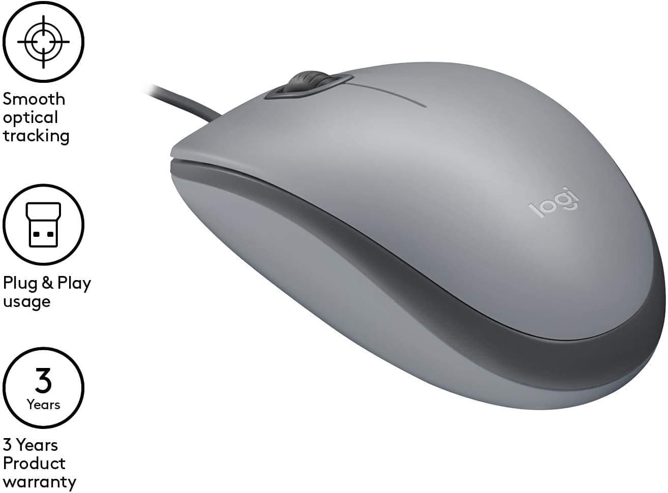 ماوس سیمی USB مناسب PC و Mac Logitech با فناوری Quiet Click، اتصال USB-A و کاربری دوطرفه، خاکستری مدل M110 ماوس سیمی USB مناسب PC و Mac Logitech با فناوری Quiet Click، اتصال USB-A و کاربری دوطرفه، خاکستری مدل M110